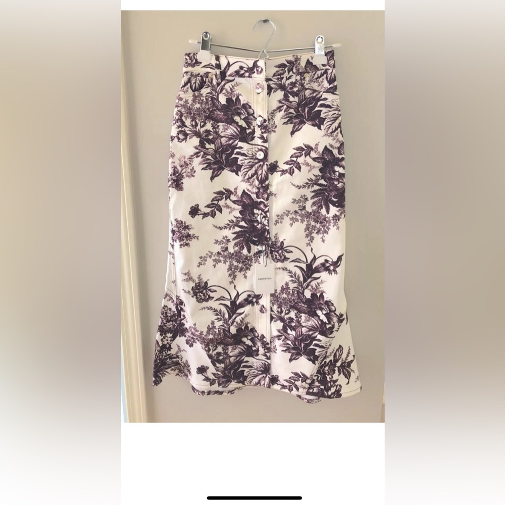 ERDEM Cream Midi Skirt with Purple Floral Print